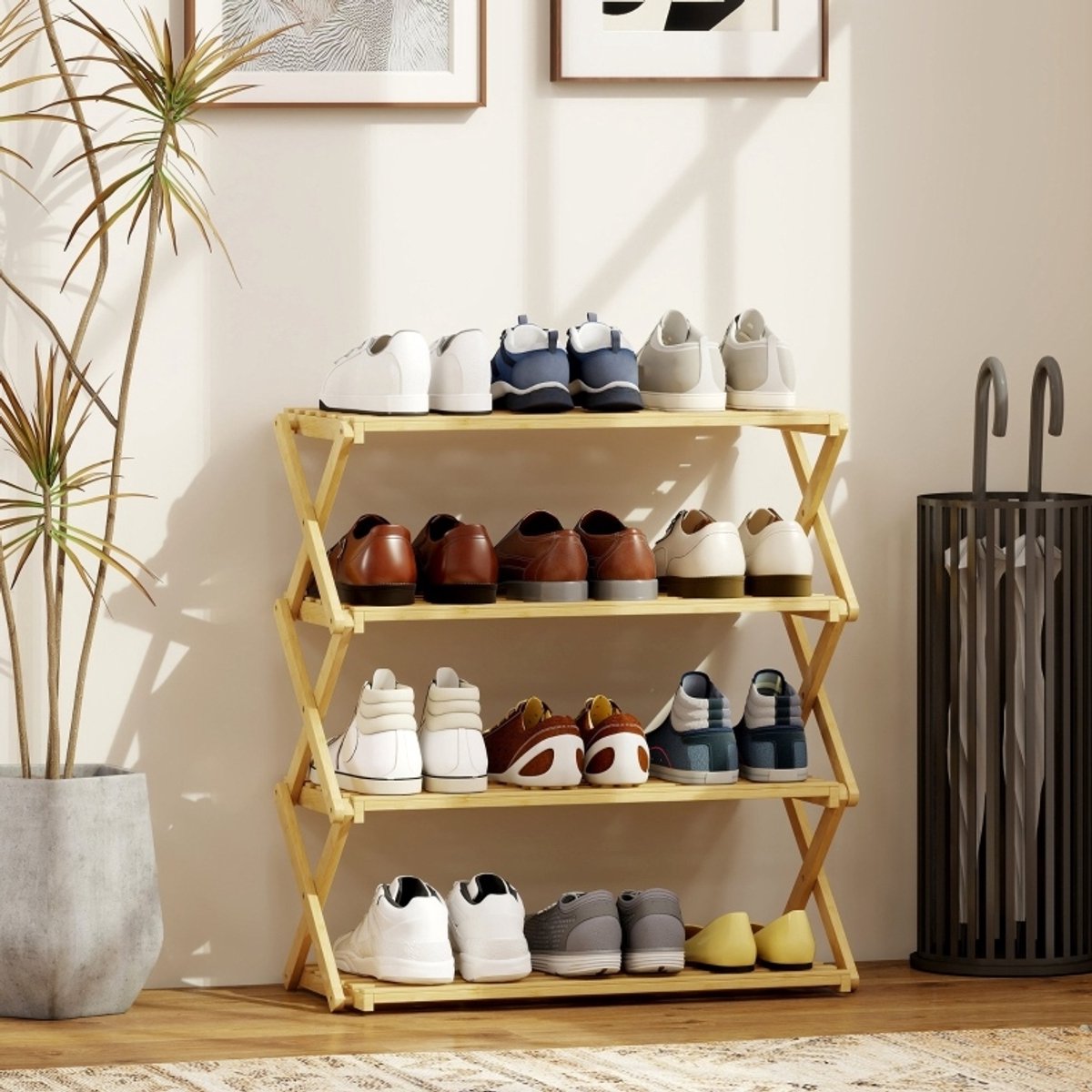 MODFU - Schoenenkast - Staand Rek - Bamboe - Naturel Houtkleur - 60 X 29 X 67 Cm