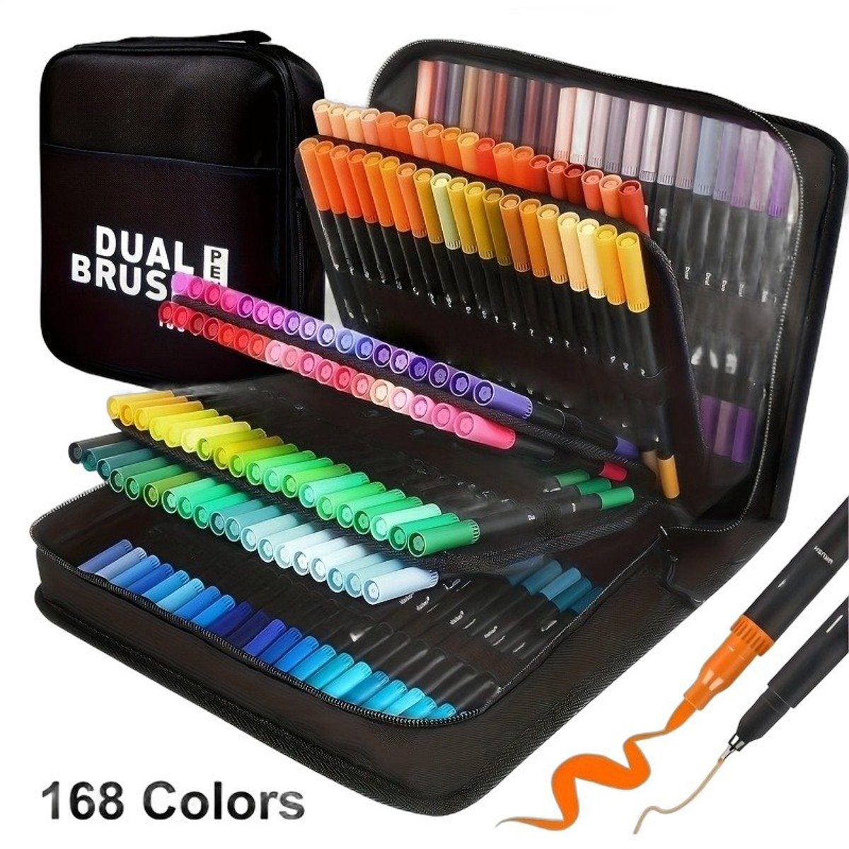Currero Aquamarkers - Twinmarkers - Brushpennen - Stiften - Markeerstiften Op Waterbasis - Dual Tip - Tekenen En Kleuren - 168ST