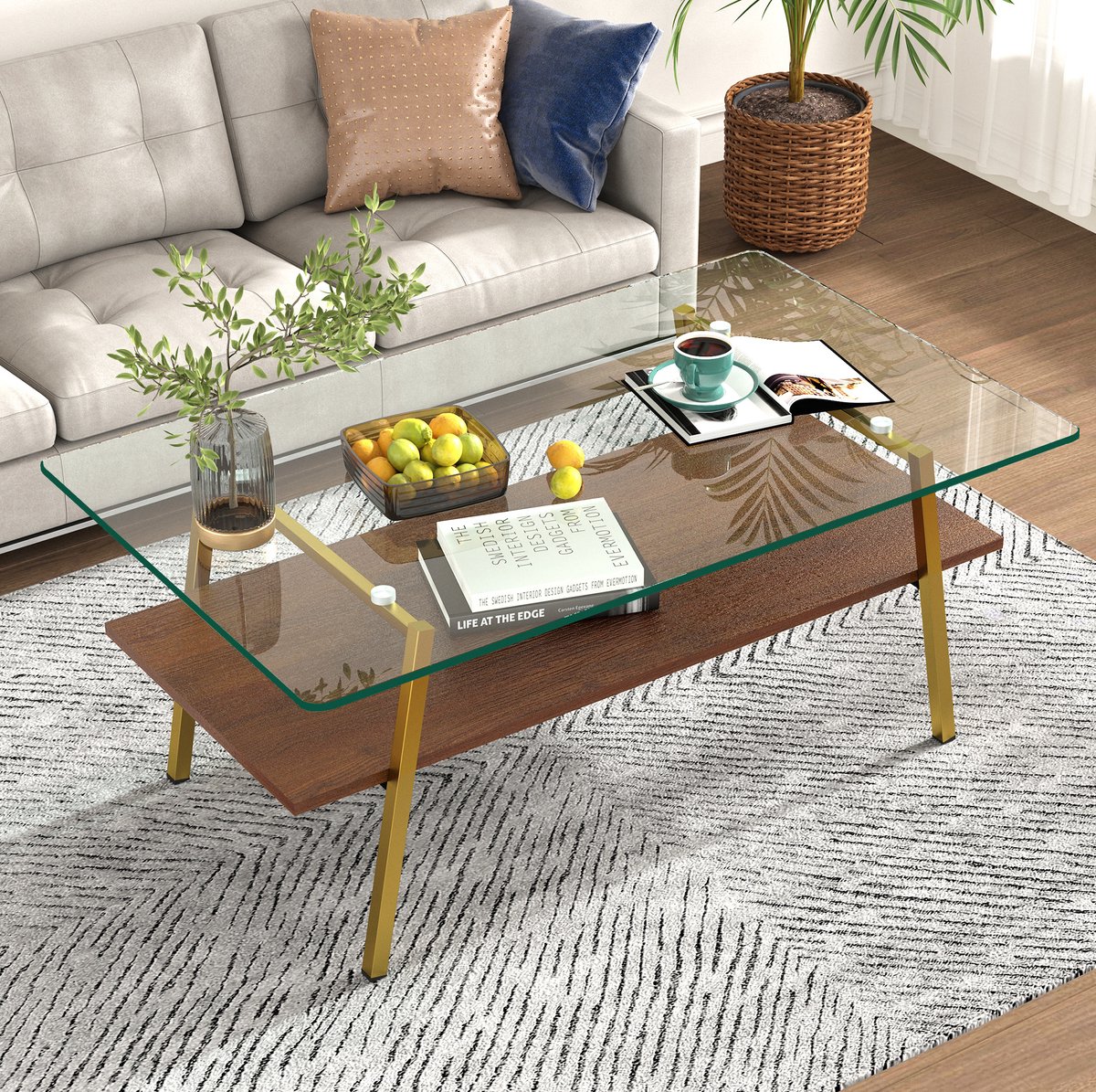 MODFU - Salontafel - Rechthoekig - Gehard Glas - Modern - Blush Goud