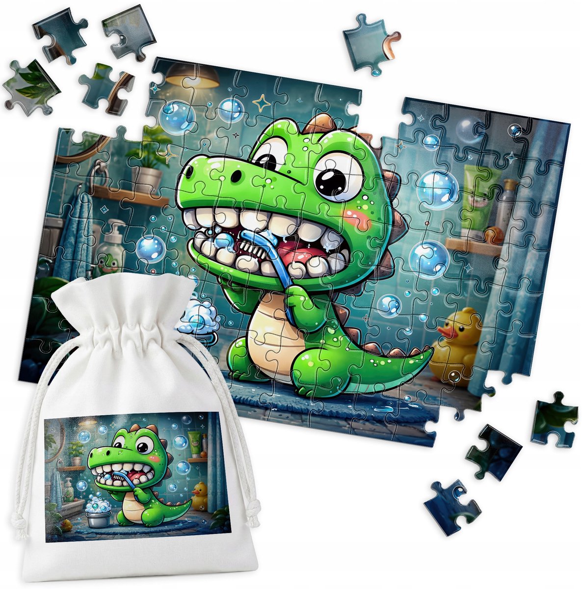 Dino Puzzel: Tandenpoetsen in Bad - 96 stukjes