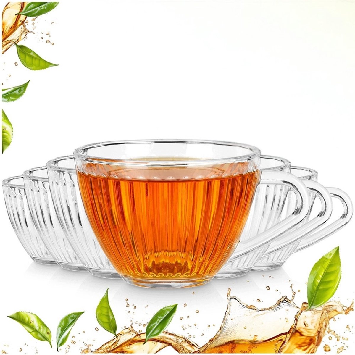 Set van 6 geribbelde glazen voor koffie, thee & drankjes - 240ml