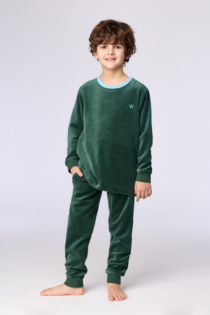 Woody Jongens-Heren pyjama donkergroen - maat 176/16J