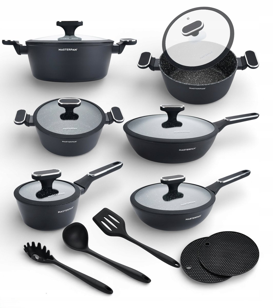 Masterpan Marmite Set 15 Delen - Graniet Coating | Inductie & Gas - Zwart