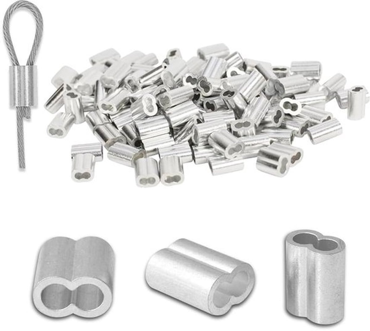 Aluminium seilklemmen 2mm/3mm/4mm, 150 stuks voor staalkabel en draadseil verbindingen