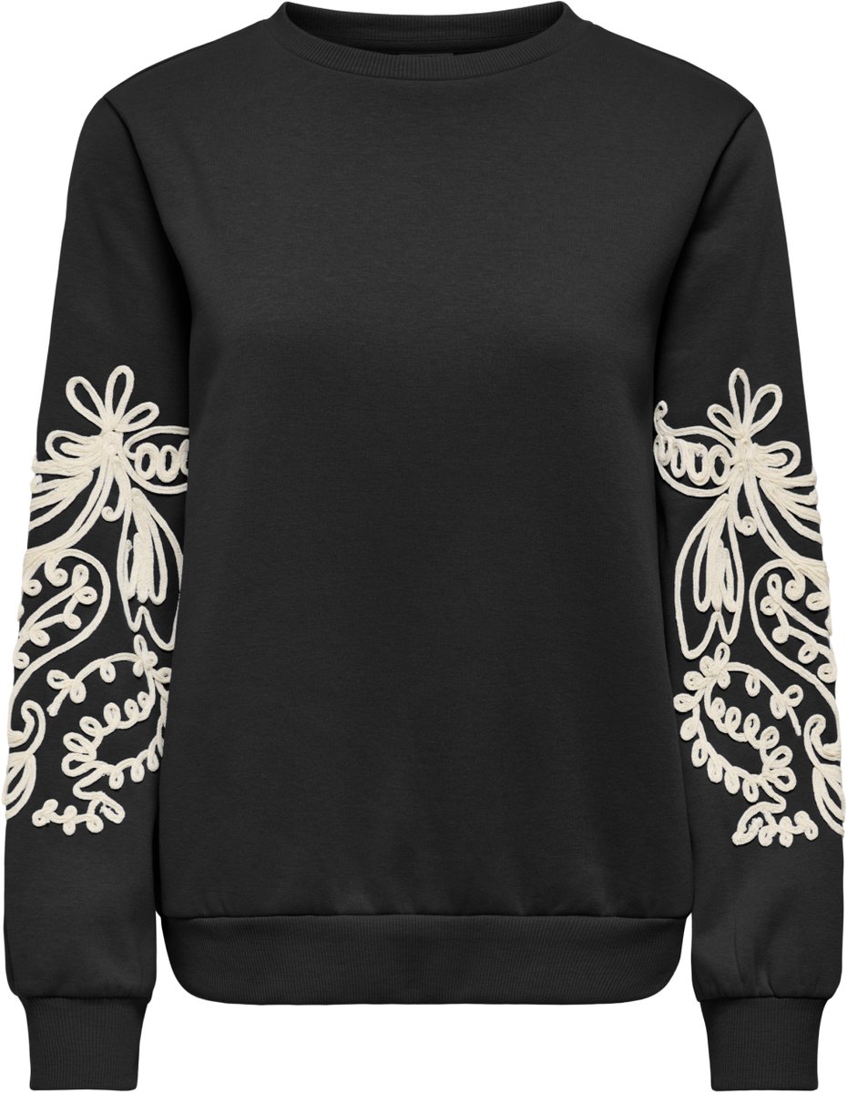 Jacqueline de Yong Trui Jdymesa Mindy L/s Emb Sweat Jrs 15376644 Black/creme Brulee Dames Maat - M