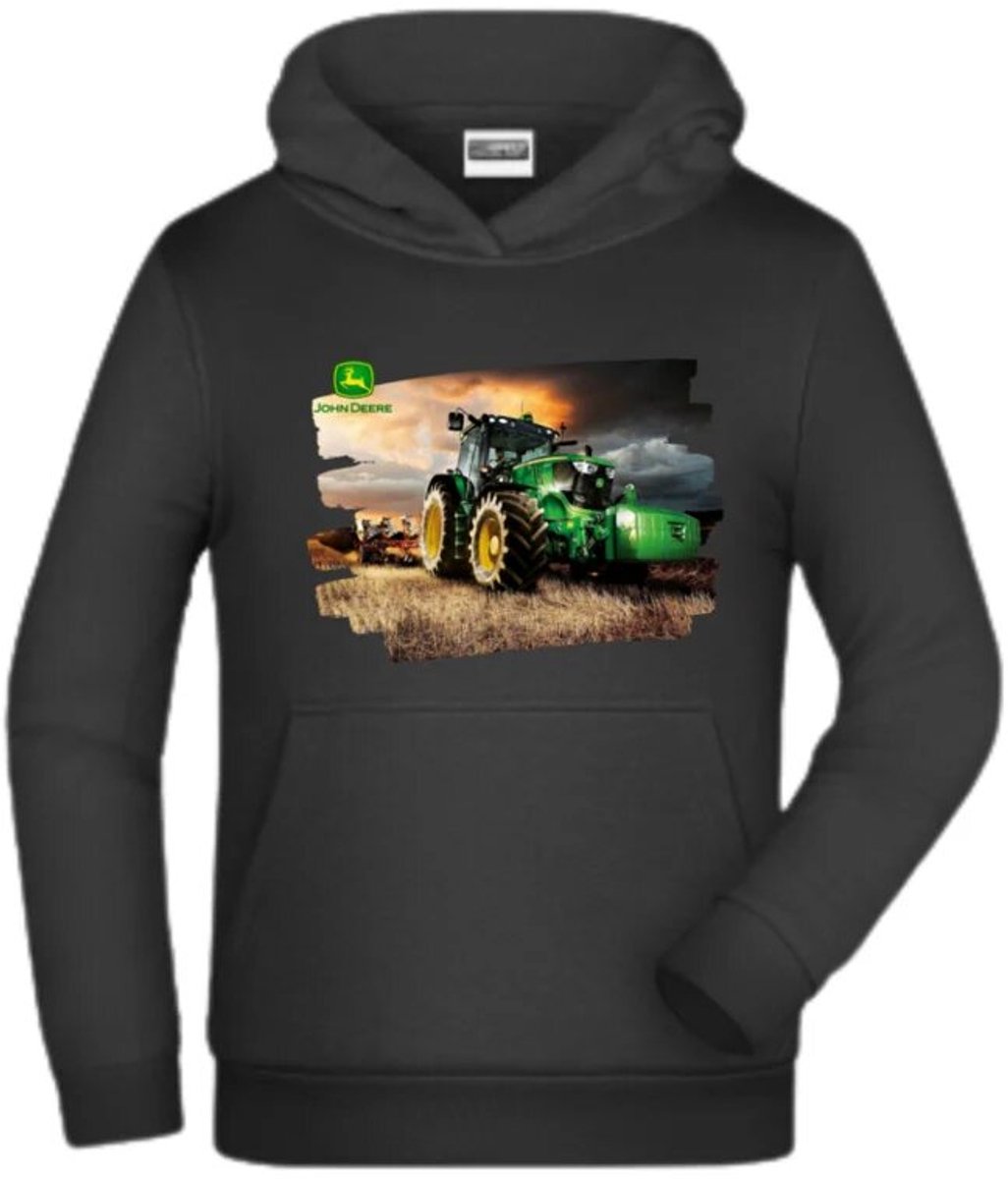 Zwarte hoodie met trekker - Groene trekker - 134/140