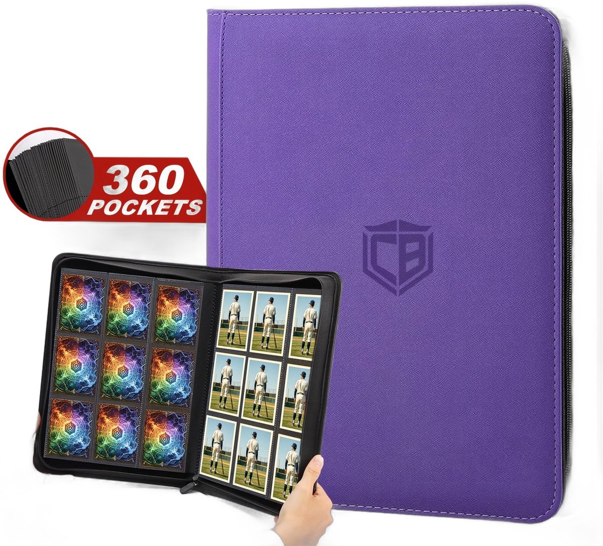 Currero Toploader Binder - Verzamelmap Kaarten - Geschikt voor Pokemon - 4 Pocket - 9 Pocket - 12 Pocket - Trading Card Map - Toploadermap - Paars - 360 Kaarten
