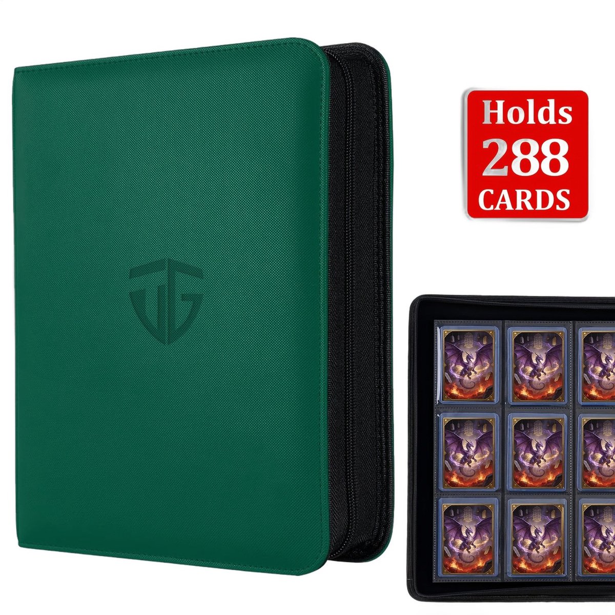 Currero Toploader Binder - Verzamelmap Kaarten - Geschikt voor Pokemon - 4 Pocket - 9 Pocket - 12 Pocket - Trading Card Map - Toploadermap - Nieuw Groen - 288 Kaarten