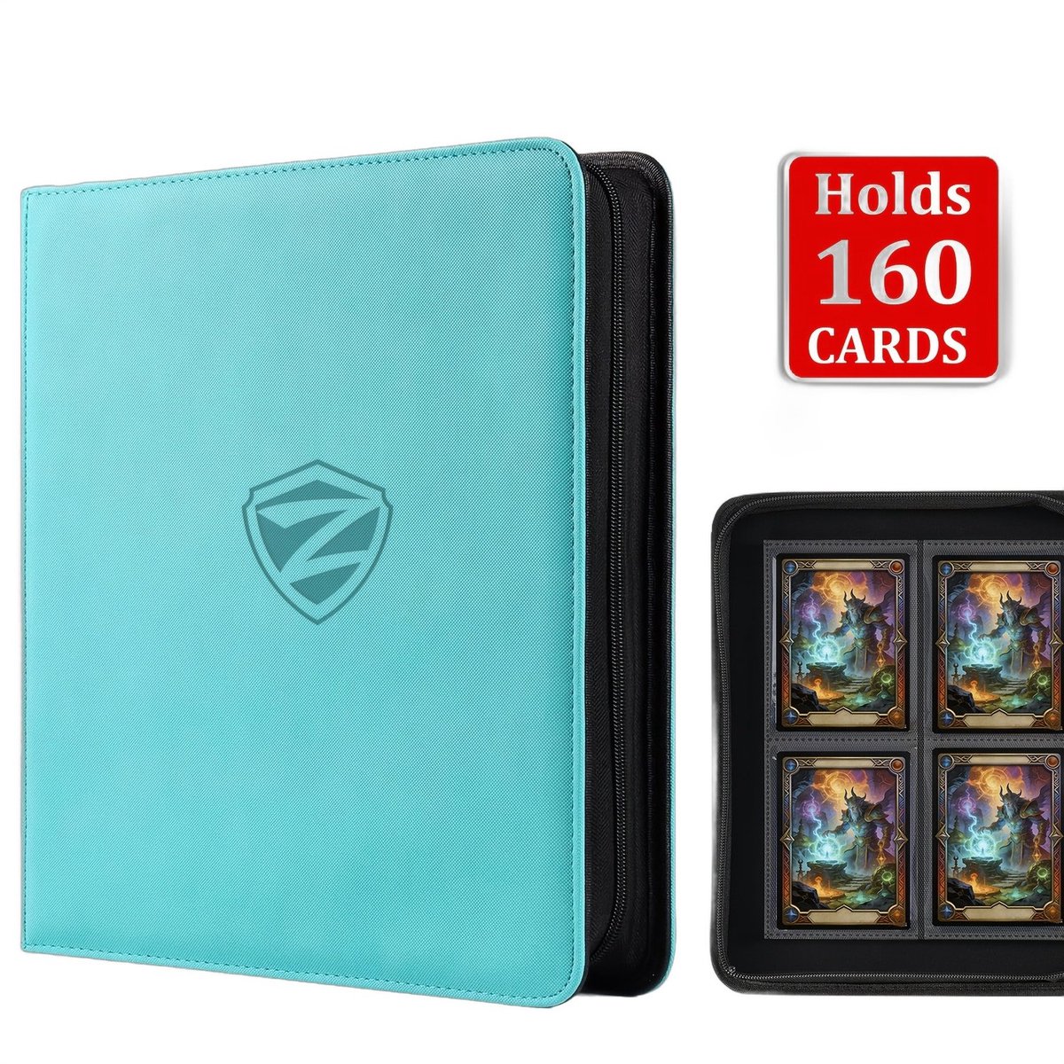Currero Toploader Binder - Verzamelmap Kaarten - Geschikt voor Pokemon - 4 Pocket - 9 Pocket - 12 Pocket - Trading Card Map - Toploadermap - Turkoois - 160 Kaarten
