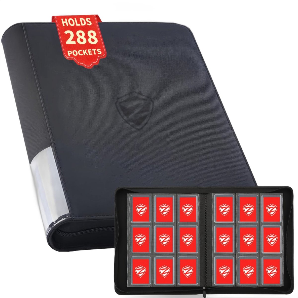 Currero Toploader Binder - Verzamelmap Kaarten - Geschikt voor Pokemon - 4 Pocket - 9 Pocket - 12 Pocket - Trading Card Map - Toploadermap - Zwart - 288 Kaarten
