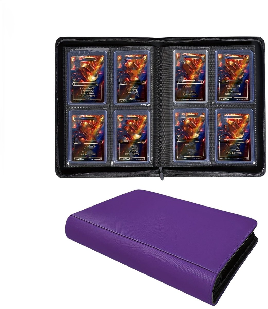 Currero Toploader Binder - Verzamelmap Kaarten - Geschikt voor Pokemon - 4 Pocket - 9 Pocket - 12 Pocket - Trading Card Map - Toploadermap - Pro4 Paars - 128 Kaarten