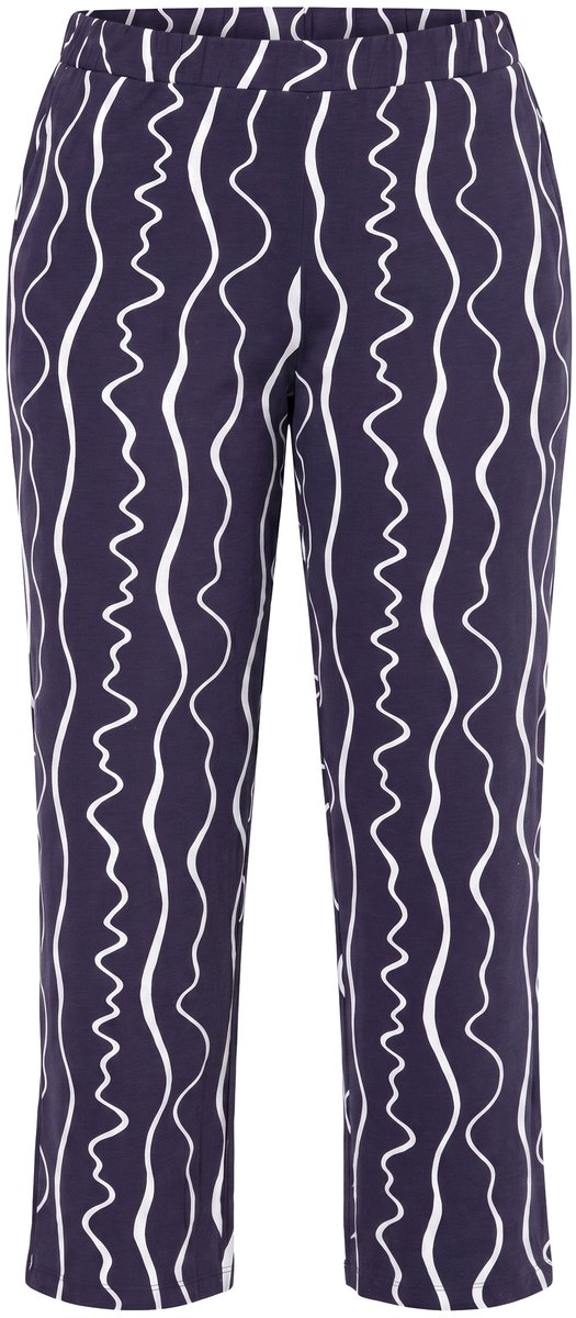 Ulla Popken - Dames - Jersey broek grafische print wijde pijp - Donkerpruim - Maat 58+