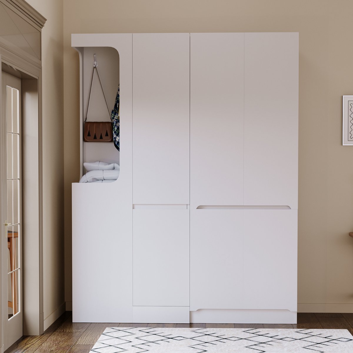 REDOM Kledingkast - Ruime opbergruimte - Open hanggedeelte en kast met deuren - 4 lades en 3 opbergvakken - Hout en MDF - Wit - 140 x 40 x 170 cm