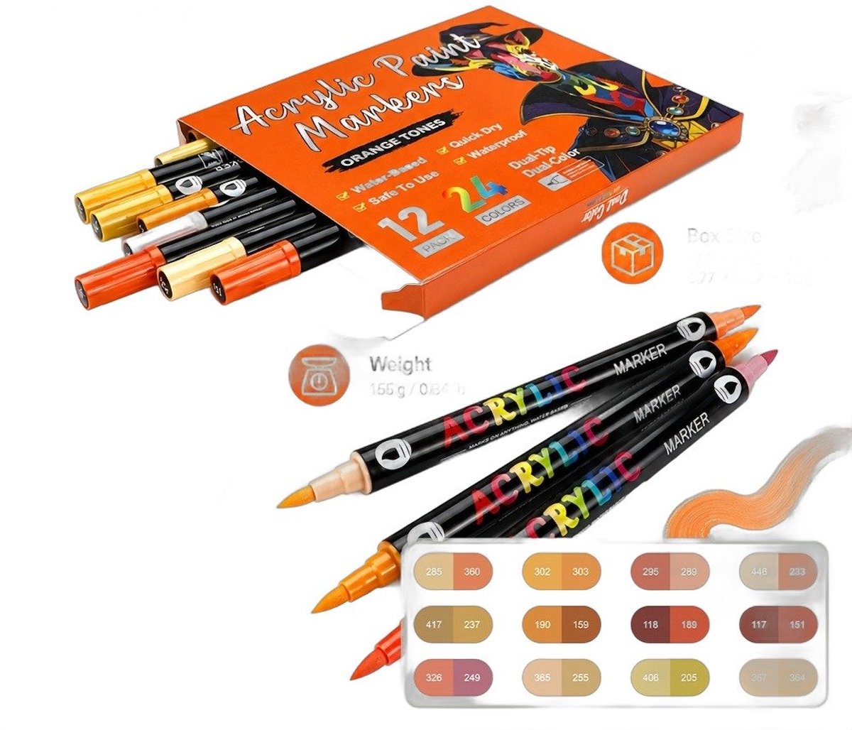 Currero Aquamarkers - Twinmarkers - Brushpennen - Stiften - Markeerstiften Op Waterbasis - Dual Tip - Tekenen En Kleuren - 12 Stuks - Art Marker Pen - Oranje