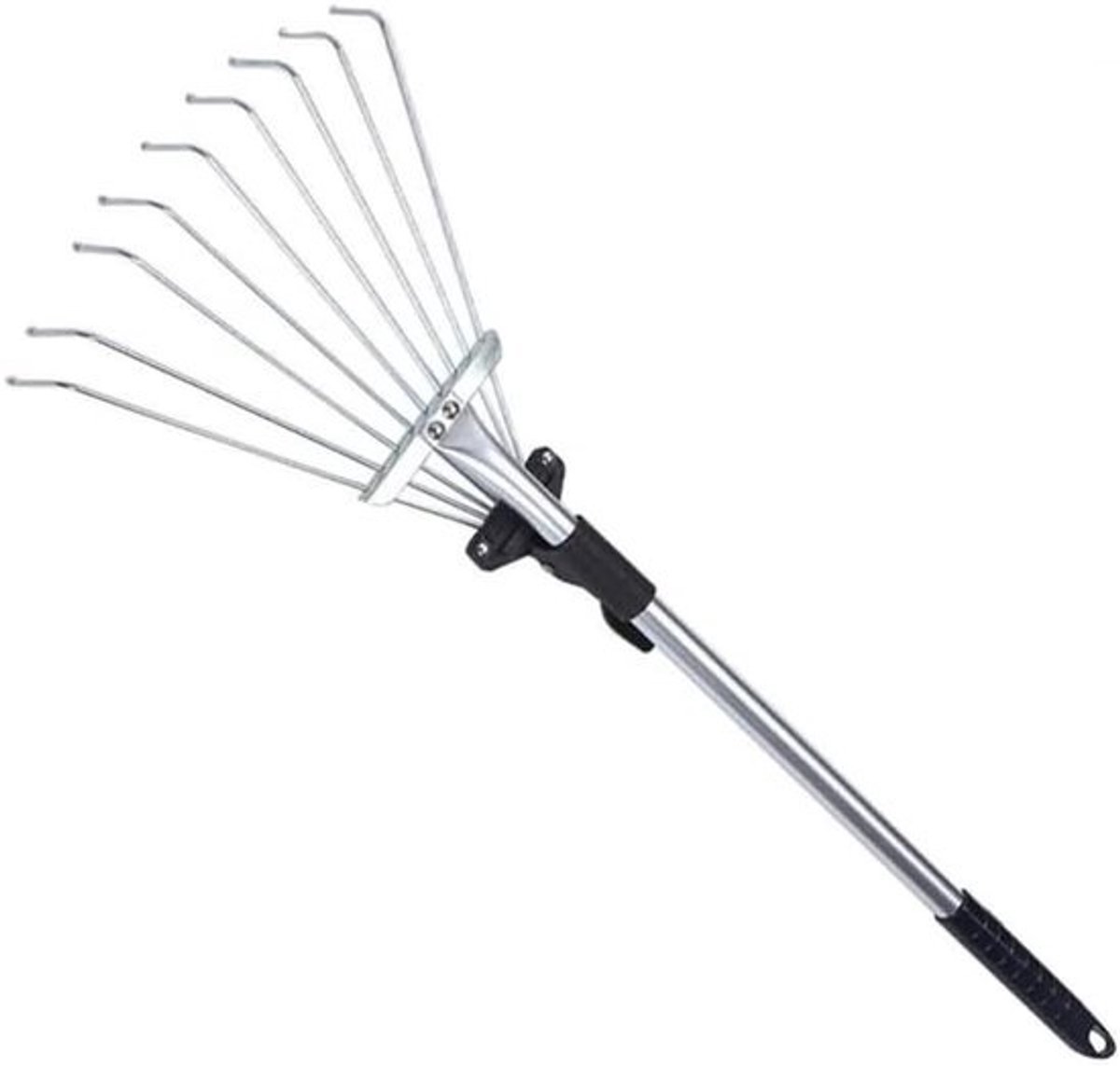 Verstelbare Bladhark - Tuingereedschap Gazon - Bladeren Opruimen - Telescopische Lengte - 72 cm - Zwart Zilver