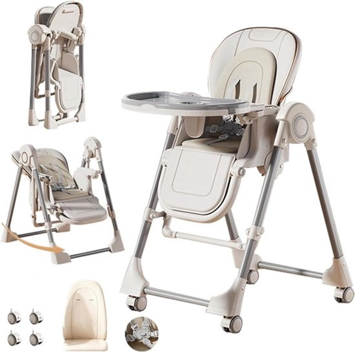 Kinderstoel PU-leer - Multifunctionele stoel - Veilig eten - In hoogte verstelbaar - 80 x 63 x 105 cm - Wit