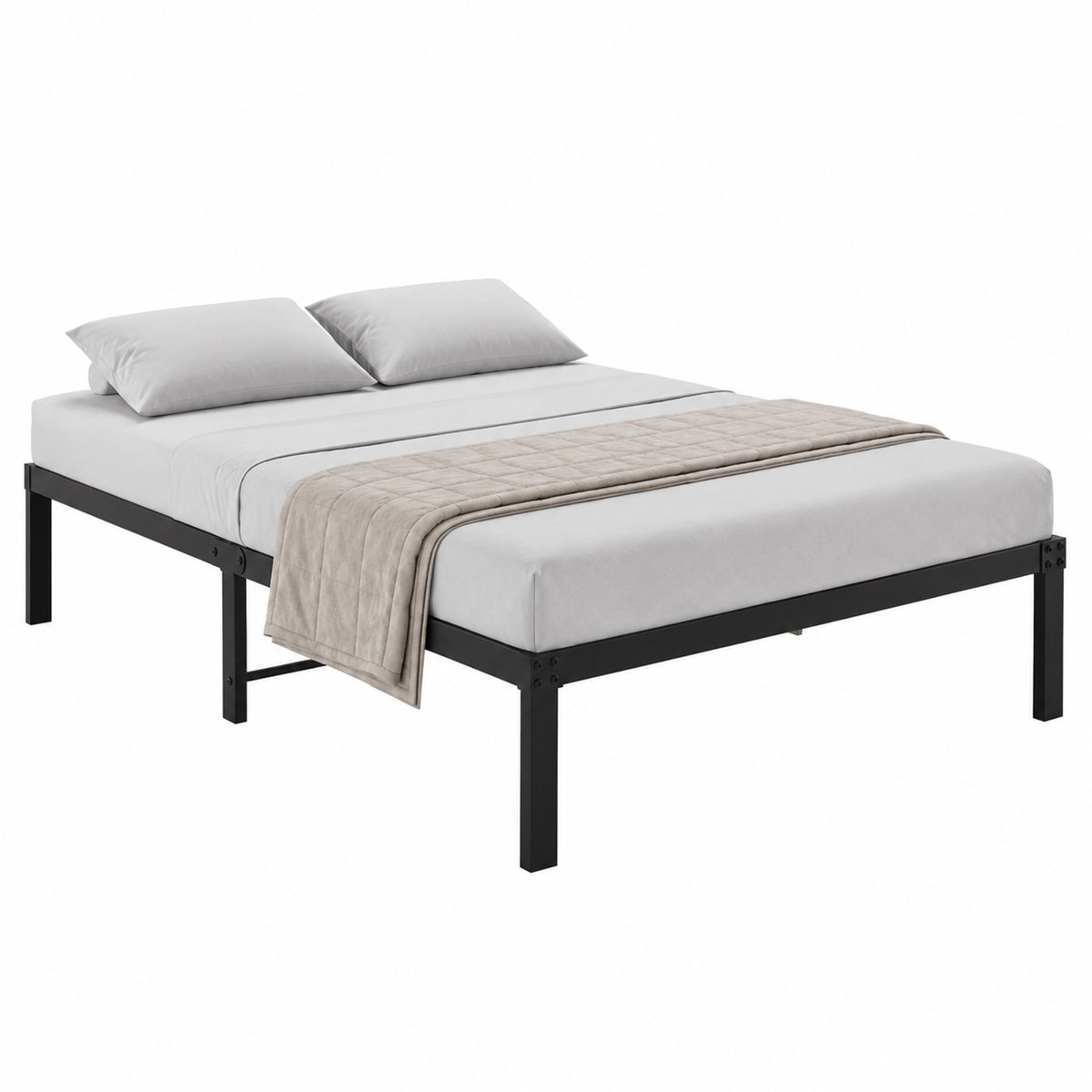 WUVRIE Metalen bedframe 90 x 200 cm met lattenbodem, opbergruimte en zwarte afwerking