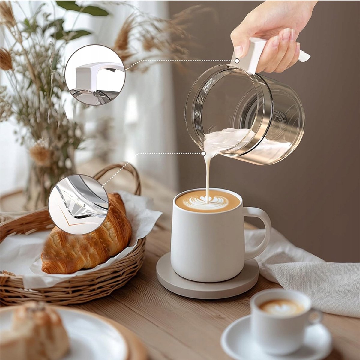 Glazen Melkopschuimer - Elektrische Melkopschuimer - Vaatwasserbestendig - 500 ml - Warm & Koud Schuim - 4 Standen - Automatische Uitschakeling - Milk Frother - Voor Latte & Cappuccino & Macchiato - Wit — cadeau in Kookcadeaus - foto 6