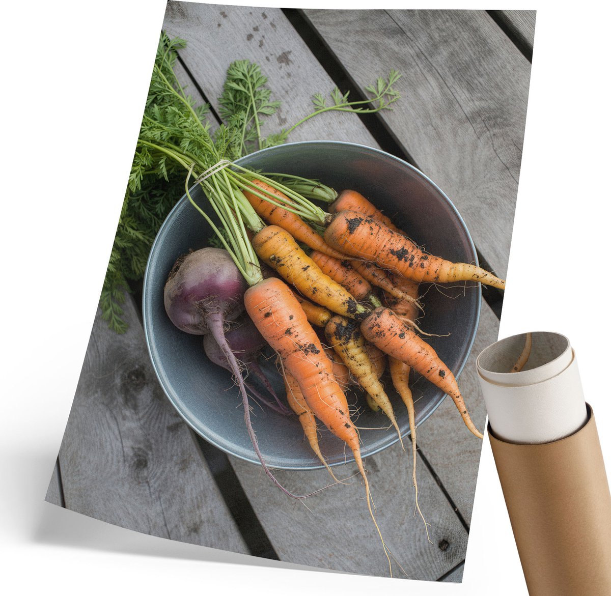 Coloray Polycanvas Wandposter - Kleurrijke Groenten, Fotografie - 210 x 297 mm - Oranje Illustratie - Rechthoek - Interieurdecoratie - Woonkamer, Slaapkamer, Kantoor - Rustiek