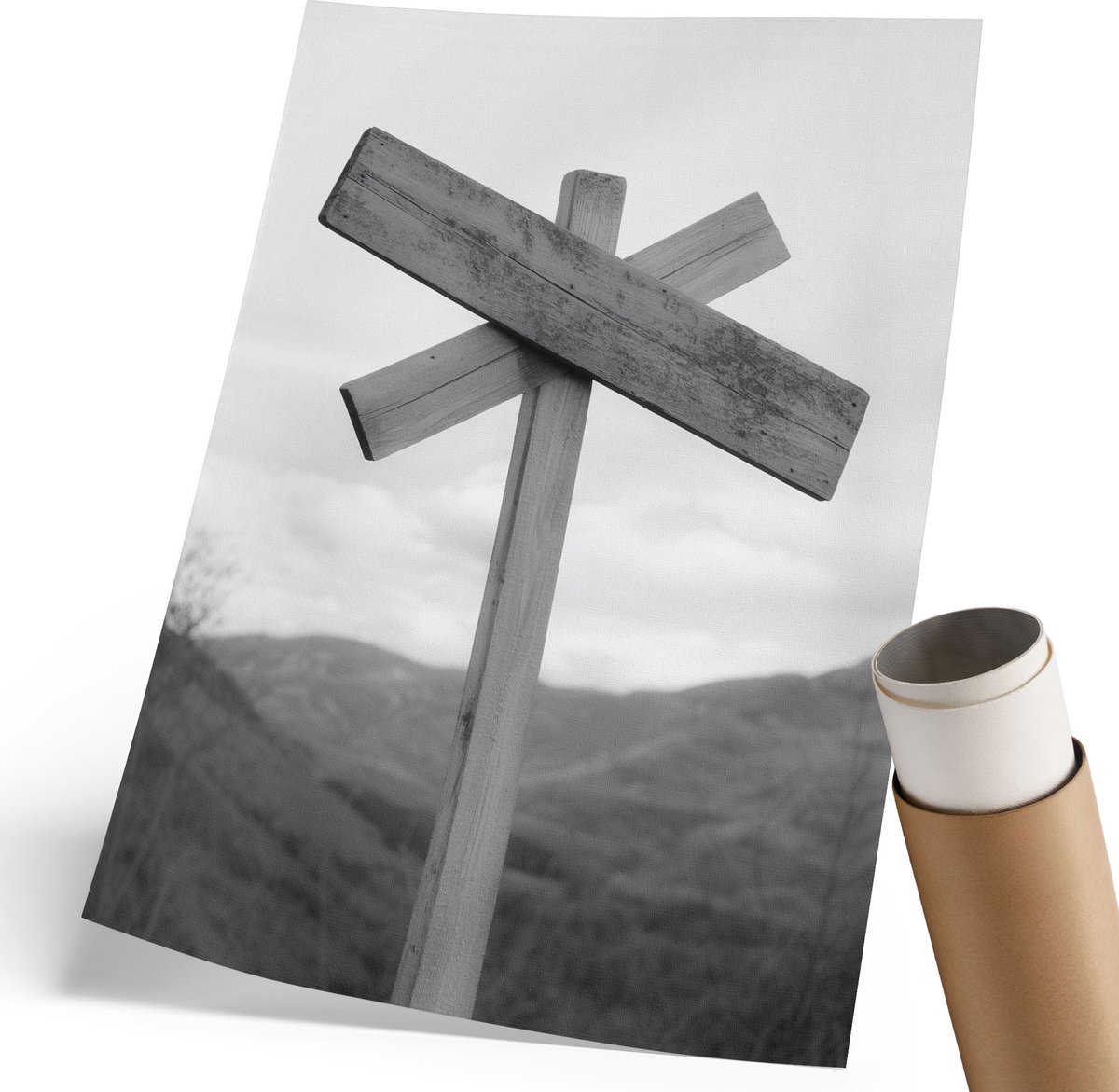 Coloray Polycanvas Poster - Bergteken, Fotografie - 210 x 297 mm - Zwart-wit Design - Rechthoek - Wandkunst - Woonkamer, Slaapkamer, Kantoor - Rustiek
