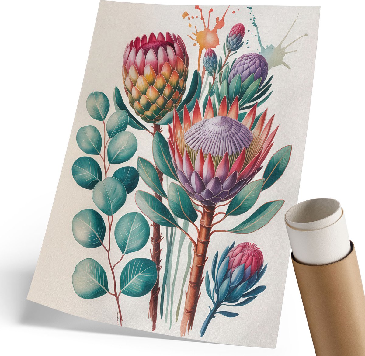 Coloray Polycanvas Poster - Illustratie Van Bloemen, Waterverf - 210 x 297 mm - Groen Kunst - Rechthoek - Muurdecoratie - Woonkamer, Slaapkamer, Kantoor - Expressief