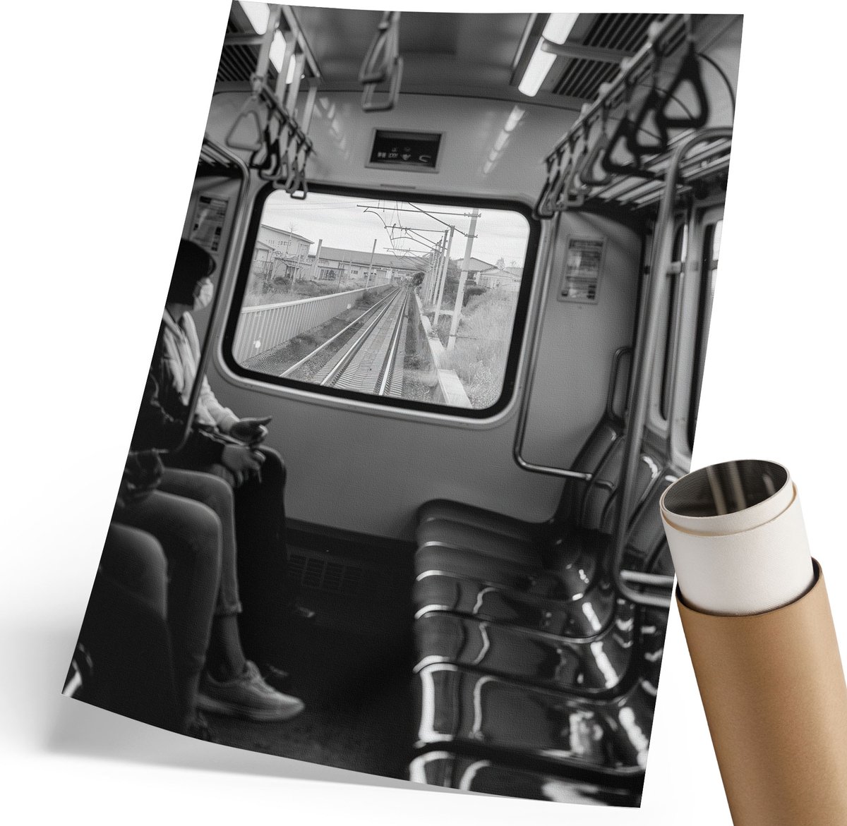 Coloray Polycanvas Wandposter - Reizen Met De Trein, Fotografie - 210 x 297 mm - Zwart-wit Illustratie - Rechthoek - Muurkunst - Woonkamer, Slaapkamer, Kantoor - Modern