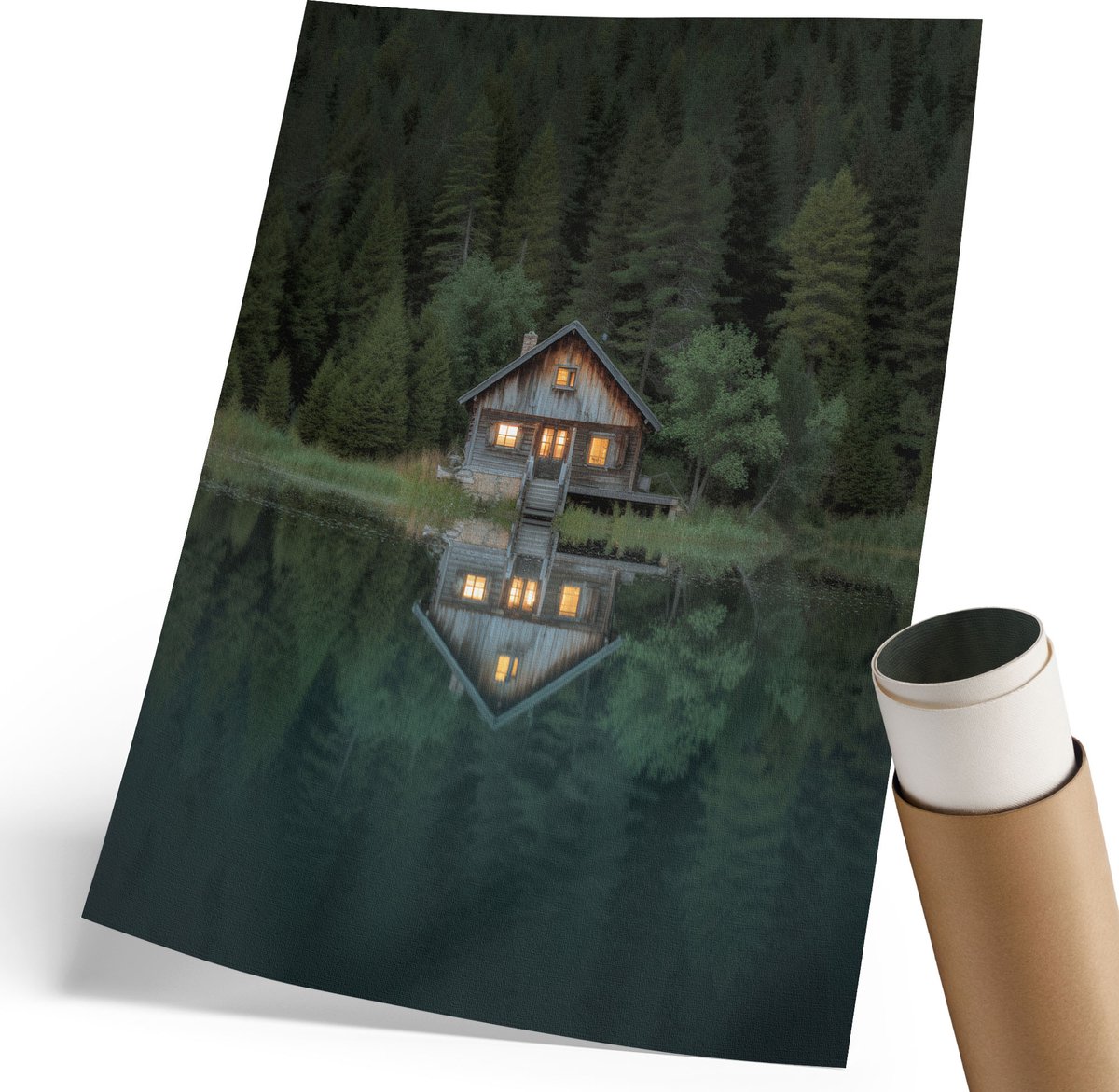Coloray Canvas Poster Polycanvas - Huis Aan Het Meer, Fotografie - 210 x 297 mm - Groen Patroon - Rechthoek - Kunstposter - Woonkamer, Slaapkamer, Kantoor - Rustiek