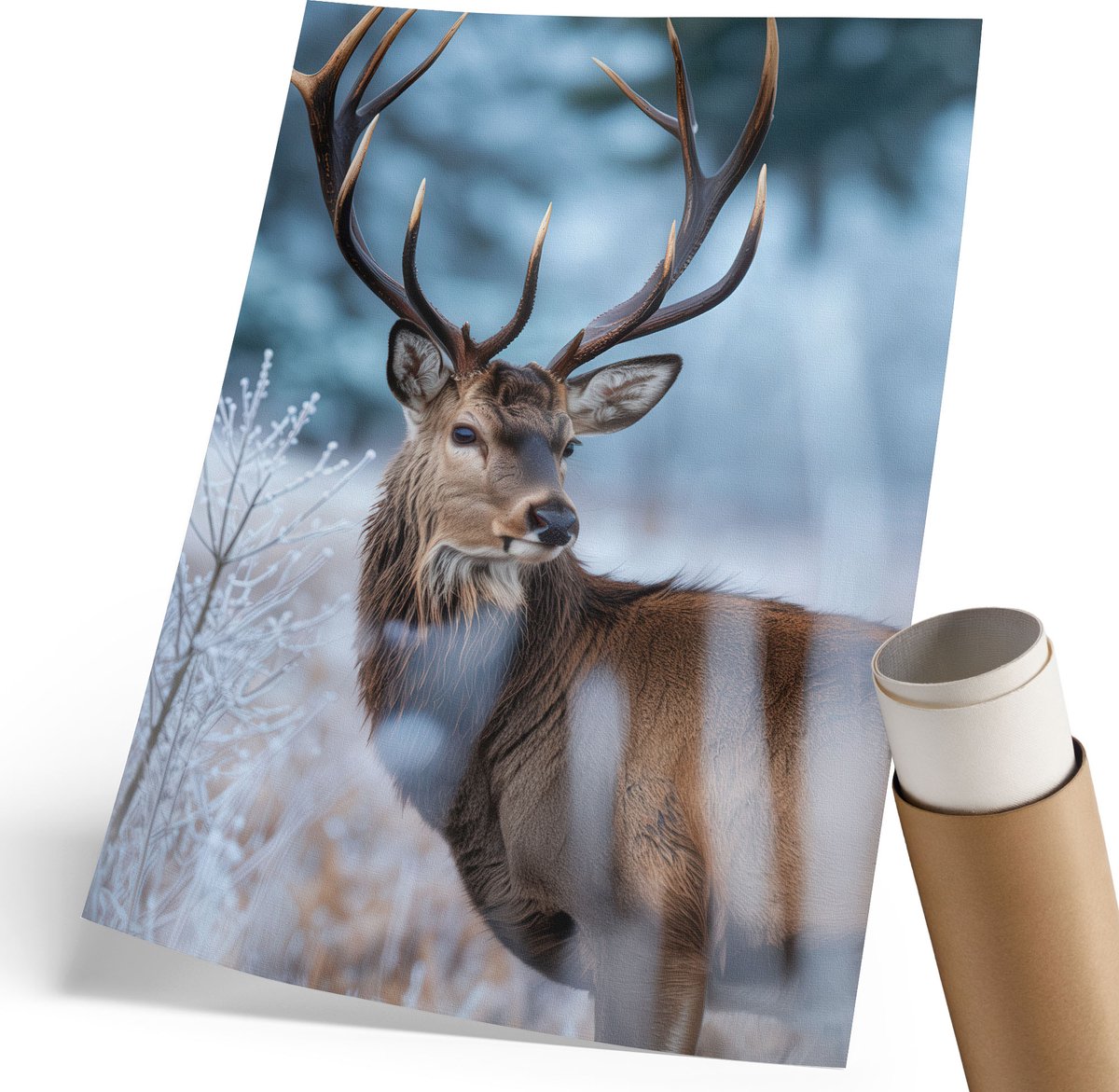 Coloray Polycanvas Wandposter - Herten In De Winter, Fotografie - 210 x 297 mm - Bruin Decoratie - Rechthoek - Wandkunstwerk - Woonkamer, Slaapkamer, Kantoor - Klassiek