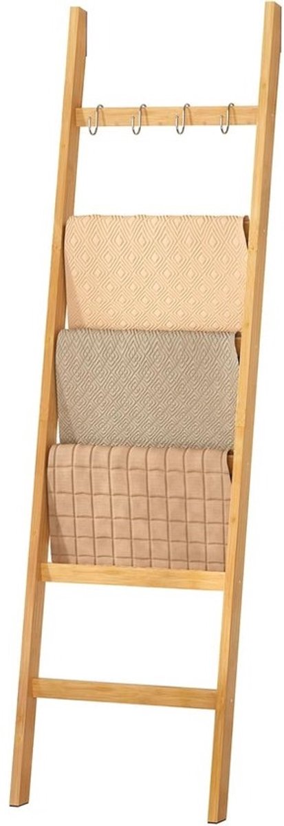 Handdoekenladder Bamboe - Kledingrek Organizer - Badkamer Decoratie - Inclusief Anti-kantelriemen - 170 x 43cm - Naturel