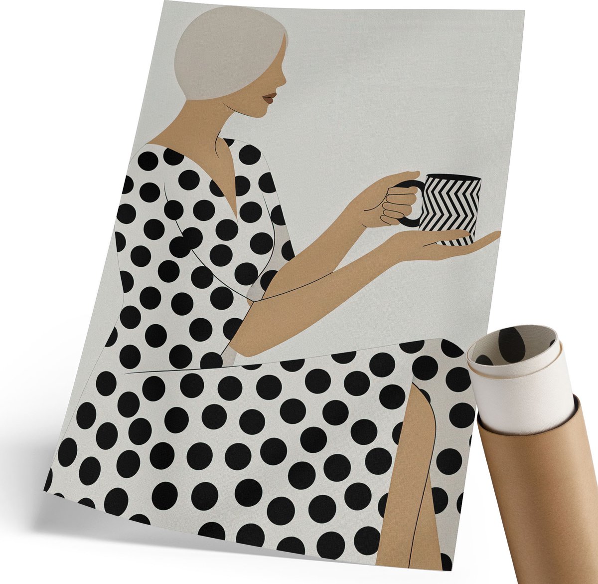 Coloray Polycanvas Poster - Stijlvolle Vrouw, Illustratie - 210 x 297 mm - Wit Wandposter - Rechthoek - Muurdecoratie - Woonkamer, Slaapkamer, Kantoor - Modern