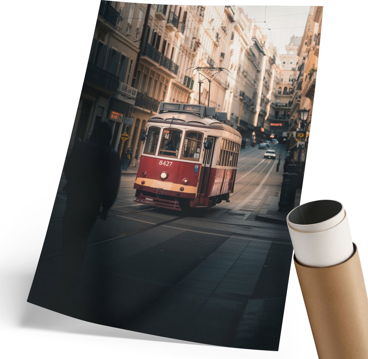 Coloray Polycanvas Wandposter - Stadstram, Fotografie - 210 x 297 mm - Beige Illustratie - Rechthoek - Wandkunstwerk - Woonkamer, Slaapkamer, Kantoor - Modern
