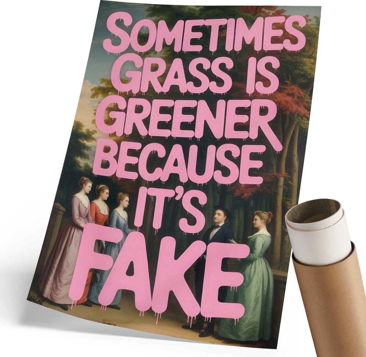 Coloray Polycanvas Wandposter - Klassieke Humor, Poster - 210 x 297 mm - Roze Kunst - Rechthoek - Muurkunst - Woonkamer, Slaapkamer, Kantoor - Popcultuur