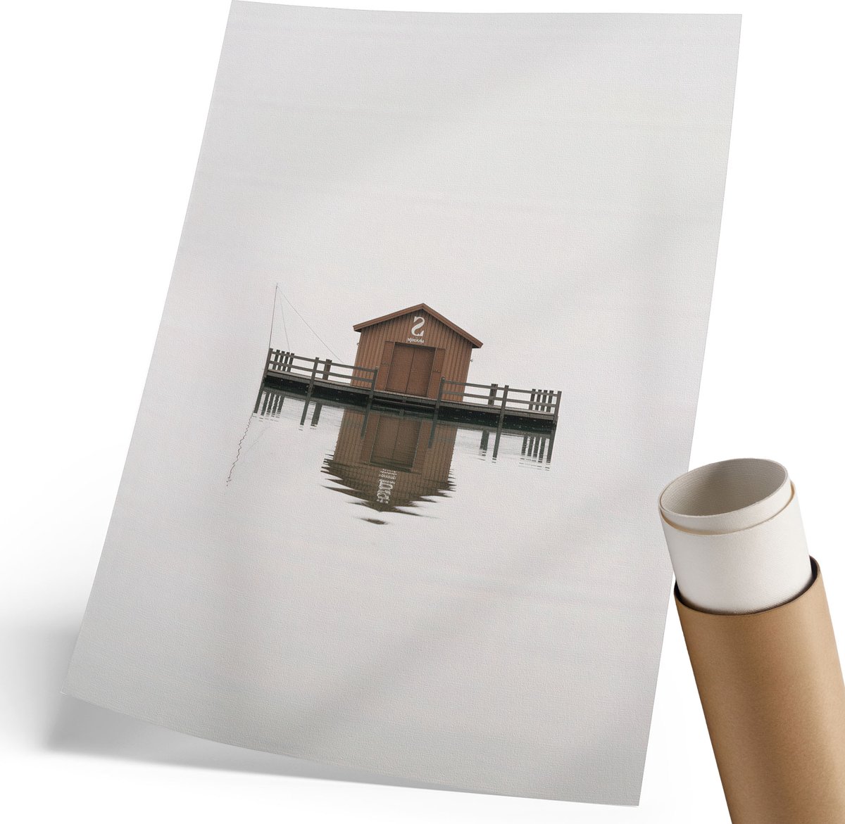 Coloray Polycanvas Wandposter - Huisje Aan Het Water, Fotografie - 210 x 297 mm - Bruin Motief - Rechthoek - Muurkunst - Woonkamer, Slaapkamer, Kantoor - Minimalist