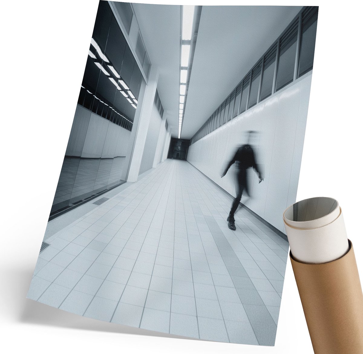 Coloray Canvas Poster Polycanvas - Minimalistische Gang, Fotografie - 210 x 297 mm - Wit Patroon - Rechthoek - Decoratieve poster - Woonkamer, Slaapkamer, Kantoor - Modern