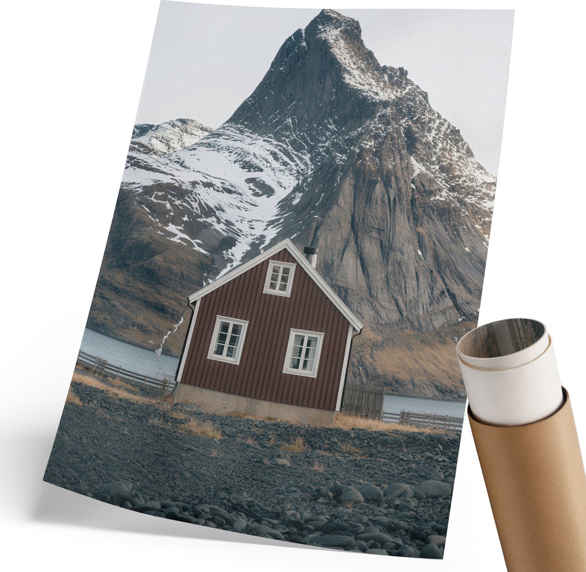 Coloray Polycanvas Wandposter - Berghut, Fotografie - 210 x 297 mm - Bruin Patroon - Rechthoek - Interieurdecoratie - Woonkamer, Slaapkamer, Kantoor - Klassiek