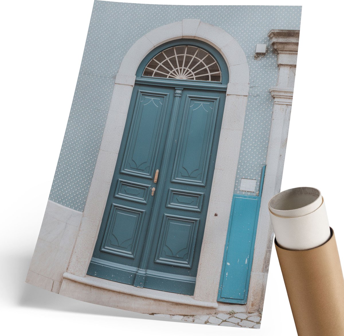 Coloray Canvas Poster Polycanvas - Blauwe Deur, Fotografie - 210 x 297 mm - Blauw Patroon - Rechthoek - Kunstposter - Woonkamer, Slaapkamer, Kantoor - Klassiek