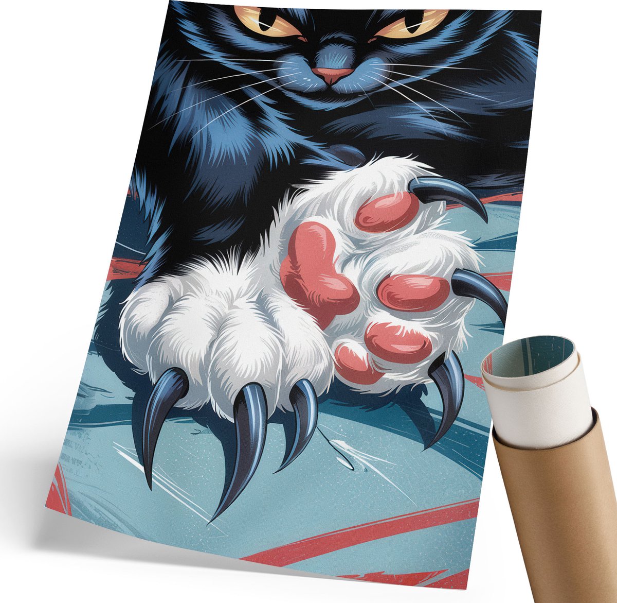 Coloray Canvas Poster Polycanvas - Kat Met Klauwen, Illustratie - 210 x 297 mm - Zwart Patroon - Rechthoek - Wandkunst - Woonkamer, Slaapkamer, Kantoor - Popcultuur