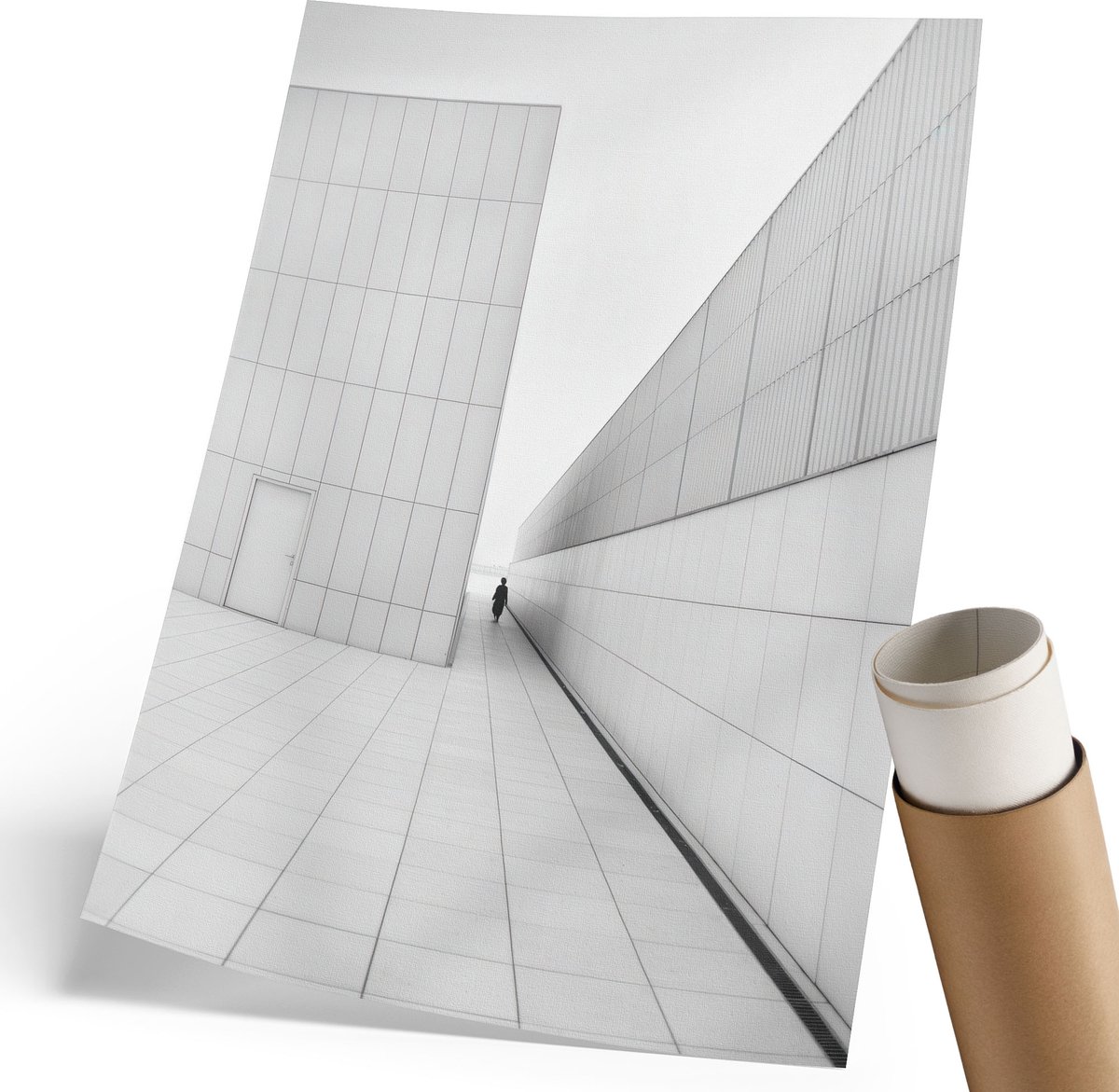 Coloray Canvas Poster Polycanvas - Nachtbrug, Grijs - 210 x 297 mm - Wit Decoratie - Rechthoek - Decoratieve poster - Kantoor - Modern