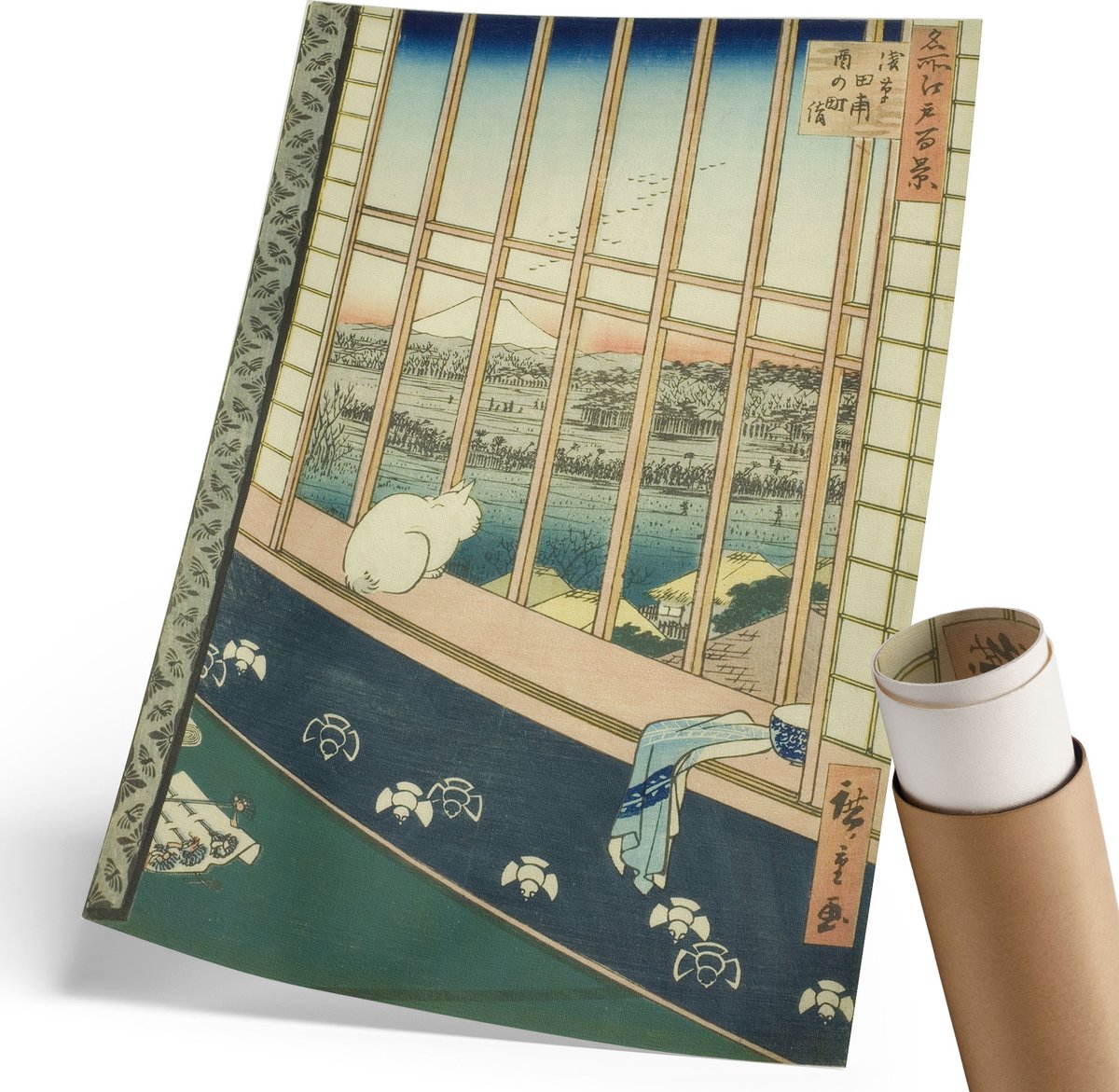 Wallfluent Polycanvas Poster - Koffiekopjes, Illustratie - 420 x 594 mm - Grijs Illustratie - Rechthoek - Kunstposter - Woonkamer, Slaapkamer, Kantoor - Modern