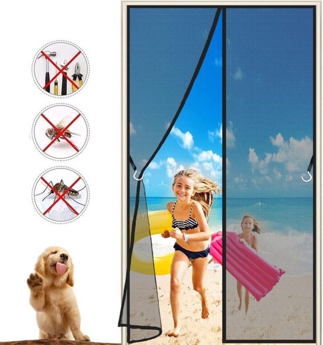Magnetische Hordeur - Vliegendeur Gaasdeur - Insecten Buiten Houden - Automatische Sluiting - 120x220 cm - Zwart