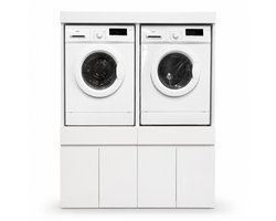Dastium Home - Dubbele Wasmachinekast - Wasmachine Ombouw - Wasmachine Verhoger met Lade - Wasmachineverhoger met Kastjes - Wasmachine Sokkel Wit