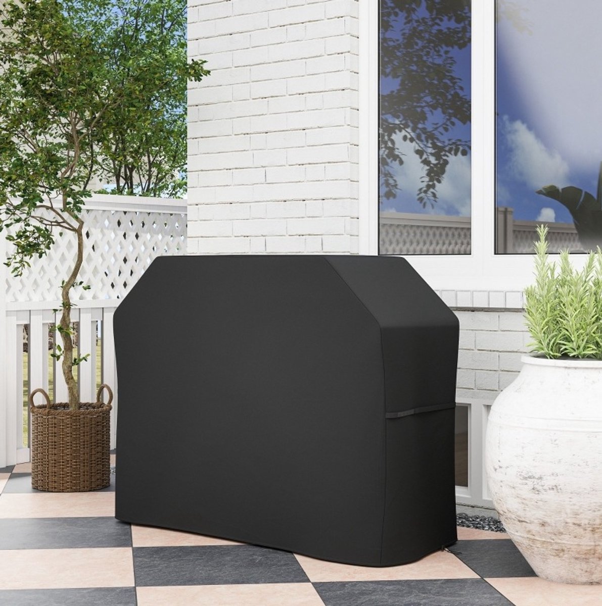 REDOM - Grillhoes - Weerbestendig - Met trekkoord en klittenbandsluiting - UV- en waterafwijzend - Voor rechthoekige grills - Polyester - Zwart - 147 x 61 x 120 cm