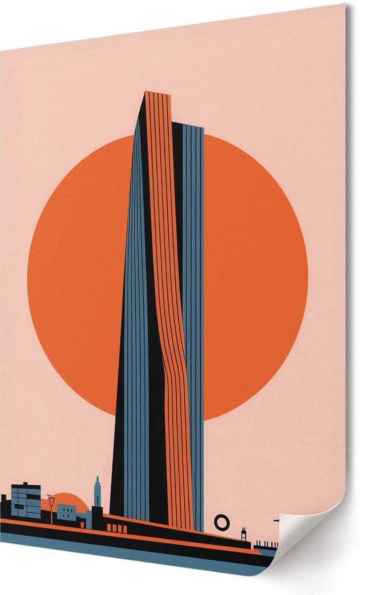 Coloray Polycanvas Poster - Stad Van De Toekomst, Illustratie - 420 x 594 - Oranje Wanddecoratie - Rechthoek - Muurdecoratie - Woonkamer, Slaapkamer, Kantoor - Modern