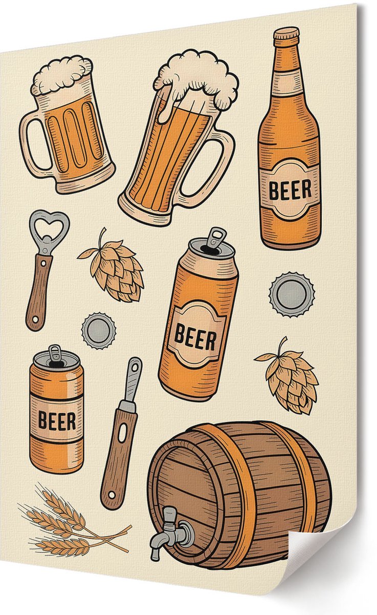Coloray Canvas Poster Polycanvas - Bierwereld, Illustratie - 420 x 594 - Beige Poster - Rechthoek - Kunstposter - Woonkamer, Slaapkamer, Kantoor - Retro