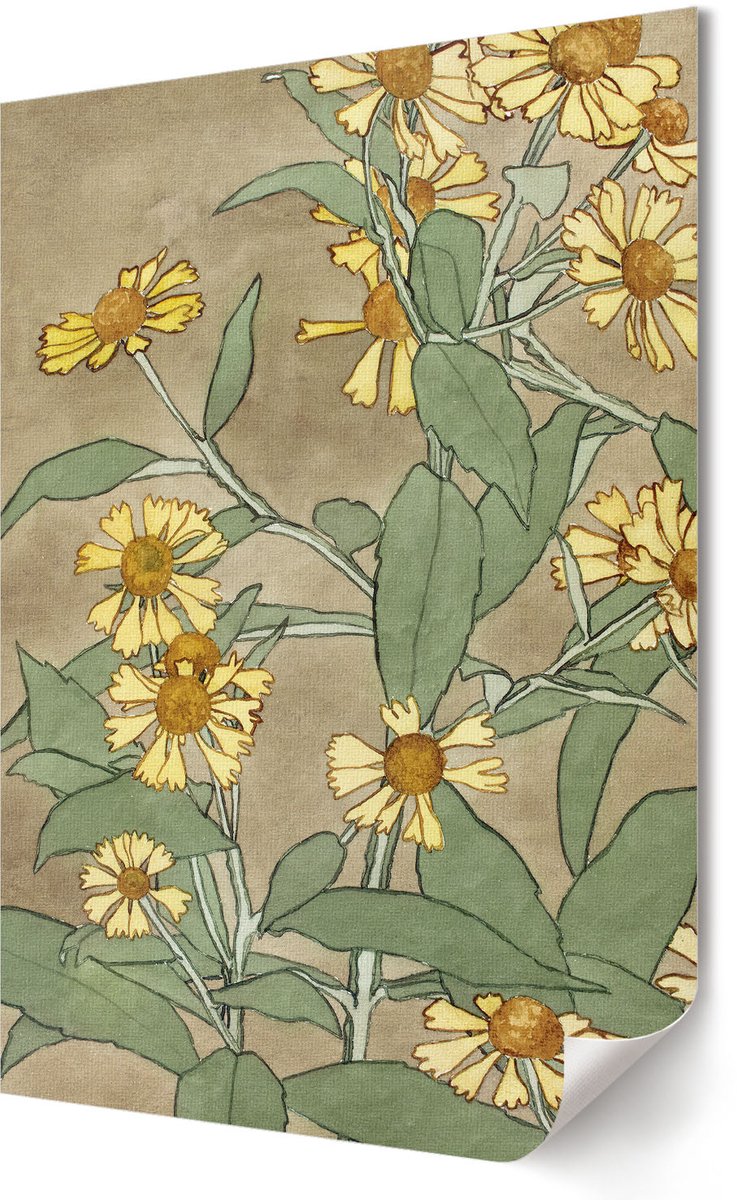Coloray Polycanvas Wandposter - Madeliefjes, Waterverf - 420 x 594 - Geel Design - Rechthoek - Interieurdecoratie - Woonkamer, Slaapkamer, Kantoor - Romantisch