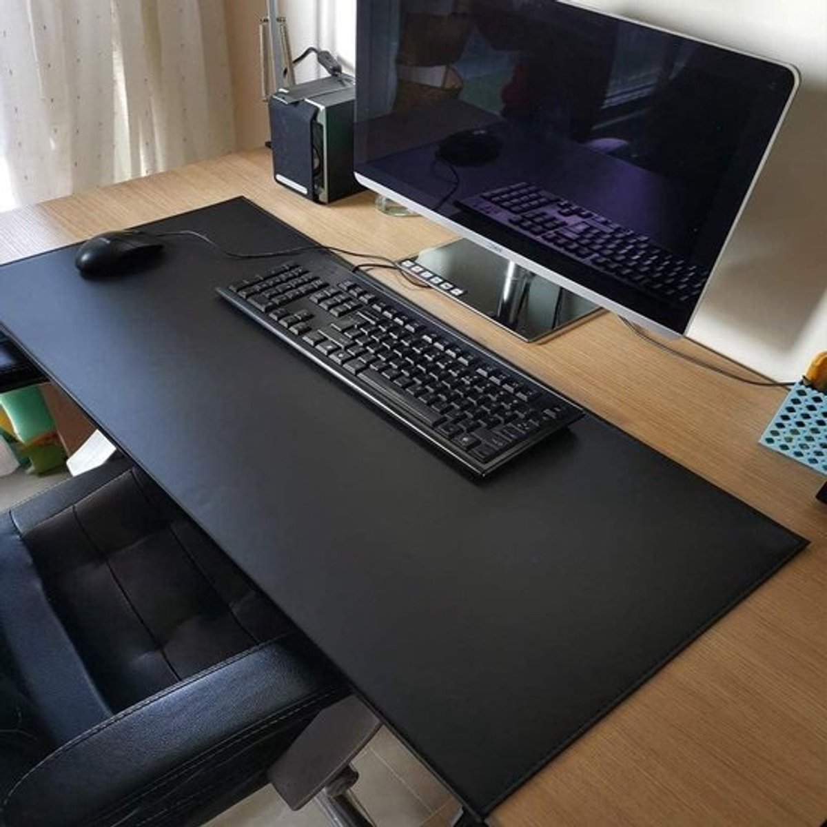 Bureauonderlegger Leer - Schrijfonderlegger Mat - Bureau Organisatie - Randbescherming Elleboog - 80 x 40 cm - Zwart