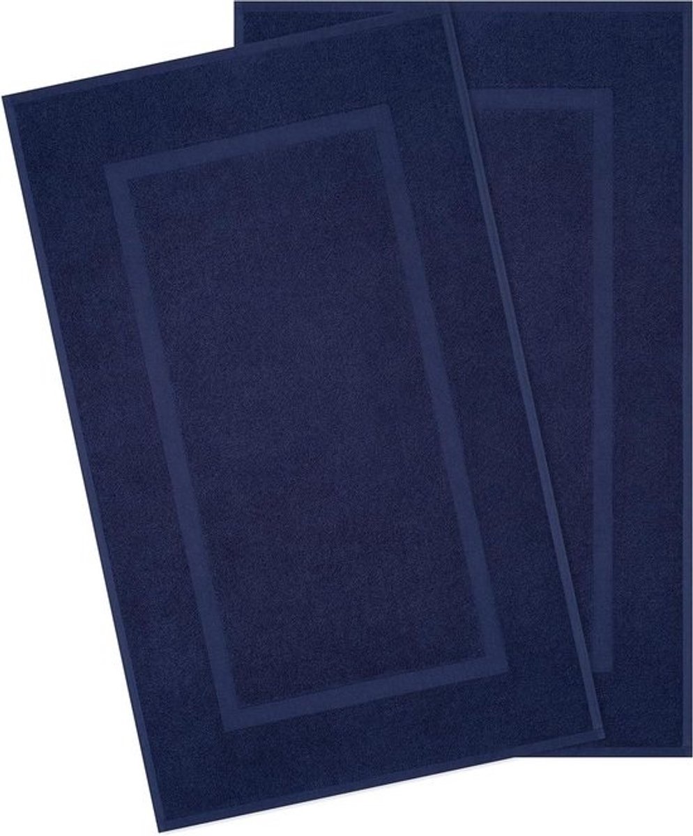 Katoenen Badmatten - Badmat set - Badkamer Droog Houden - 100% Gekamd Katoen - 51 x 86 cm - Marineblauw