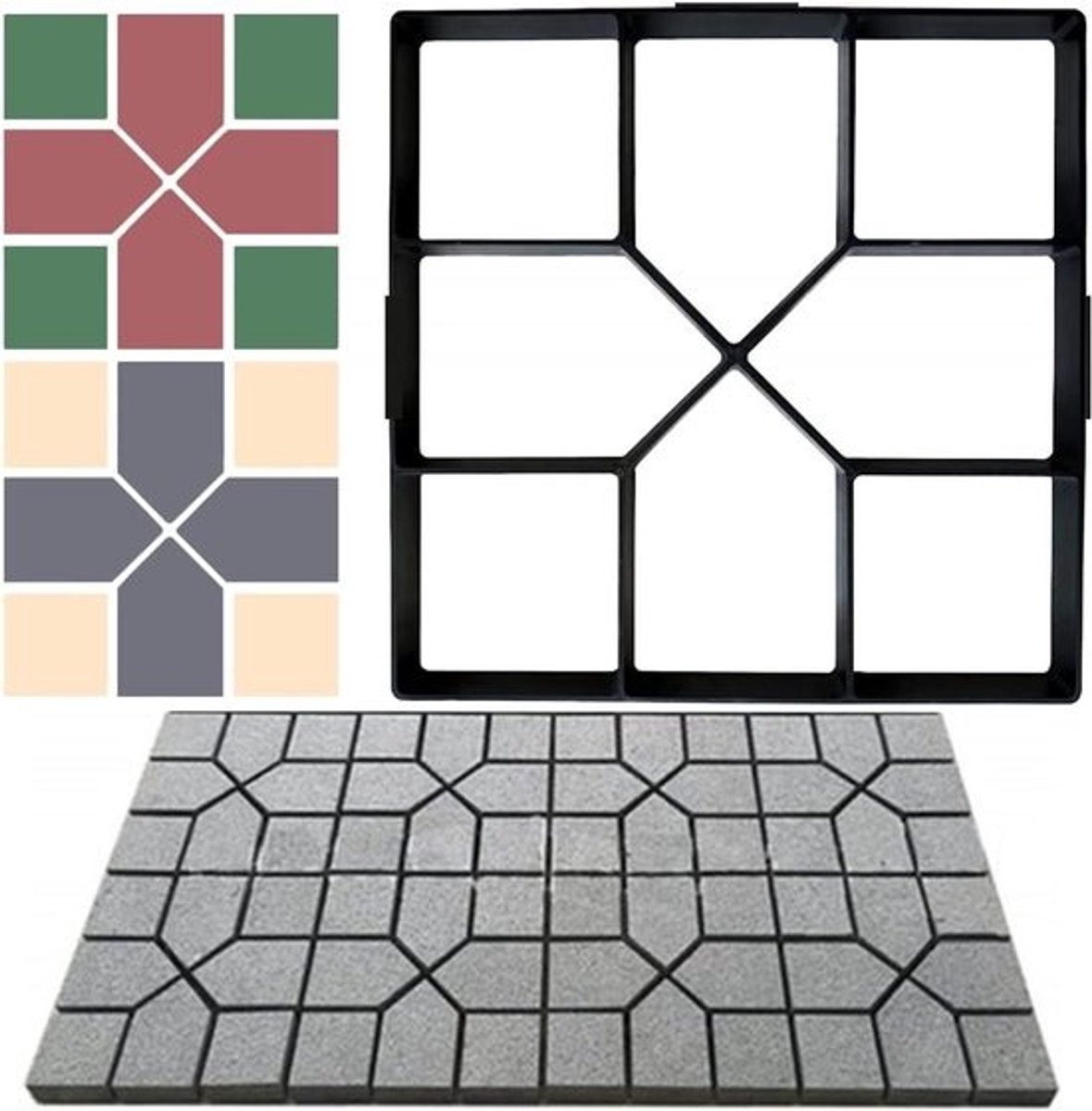 Betonvorm - Trottoirvorm Gietvorm - Tuinpaden Aanleggen - Herbruikbaar Plastic - 40 x 40 cm - Zwart