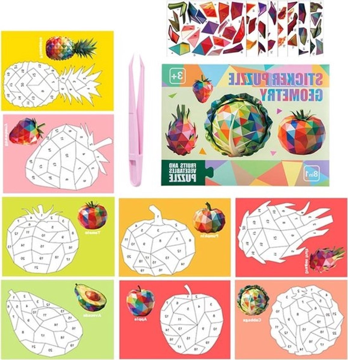 Stickerset op Nummer - Genummerd Mozaïek Puzzel - Creatief Spel - Zelfklevende Puzzelboeken - 29 x 21 x 1 cm