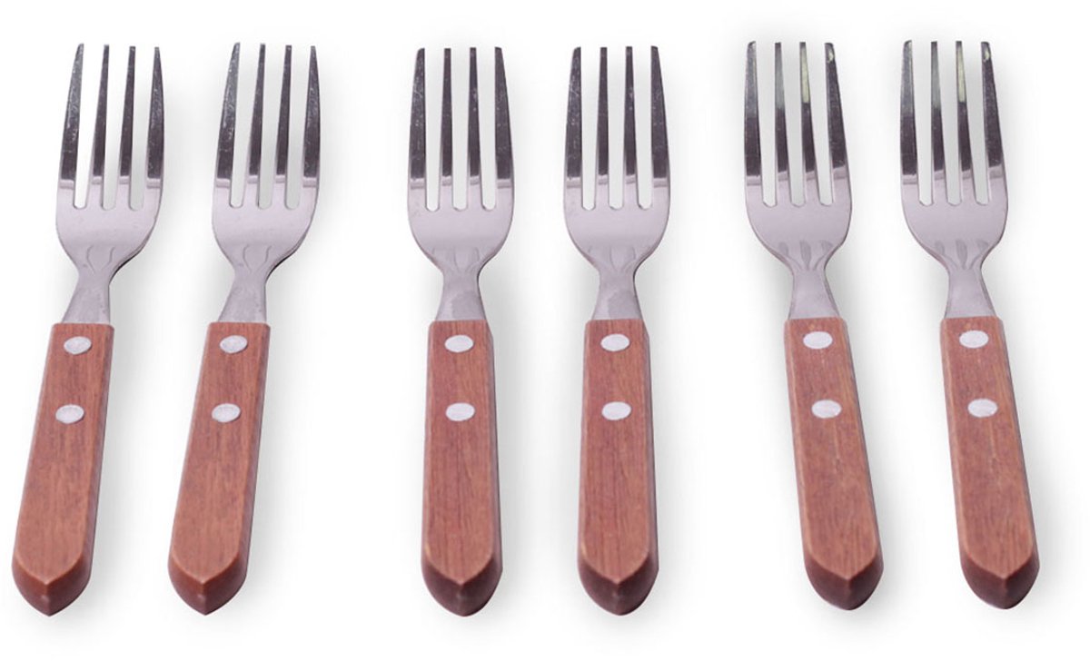 RVS Vorken Set 6 Stuks met Houten Handvat - Elegant & Duurzaam